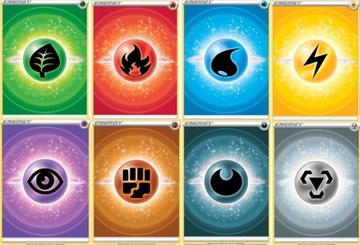 ZESTAW 8 ORYGINALNYCH KART ENERGII POKEMON - BRS