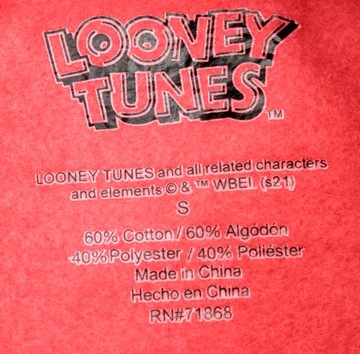 Bluza damska z kapturem Looney Tunes Zwariowane Melodie r. S czerwona Bugs
