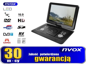 Портативный 16-дюймовый HD DVD-плеер с ТВ-тюнером DVBT2 HEVC 12 В 230 В