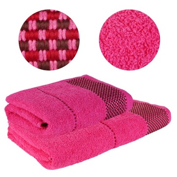 KOMPLET RĘCZNIKÓW KĄPIELOWYCH BAWEŁNA MAŁY I DUŻY Z BORDIURĄ RÓŻOWY MORAJ