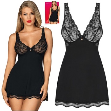Koszulka nocna koronkowa stringi OBSESSIVE Idillia babydoll L XL