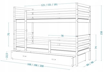 Двухъярусная кровать из сосны, ящик 90x200, 2 матраса