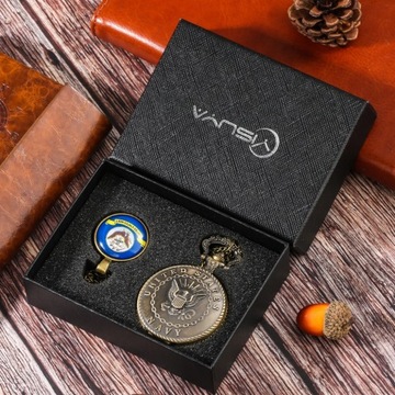 Retro Quartz Pocket Watch U.S. Veterans Memorial Collection Gifts Set for