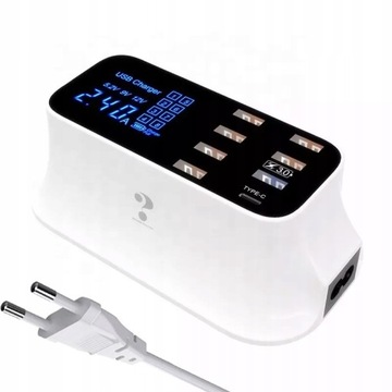 SZYBKA ŁADOWARKA SIECIOWA 8-PORTOWA QC3.0 USB-C