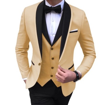 Blue Slit Mens Suits 3 Piece Black Shawl Lapel Cas