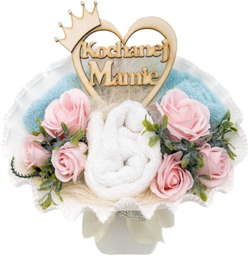 PREZENT dla Mamy bukiet kwiaty mydlane i ręczniki