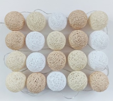 Cotton Balls Світлі Бежеві Гірлянда Лампи Кулі 20 LED На Батарейки Бохо