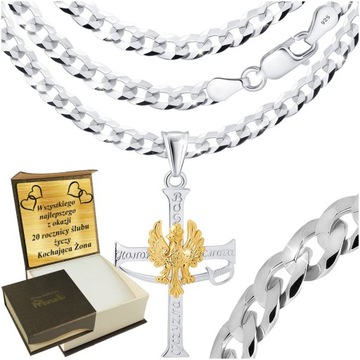 Łańcuszek Srebrny Męski z Krzyżykiem 925 Patriotyczny ze Złotym Orłem