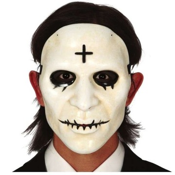 maska MĘŻCZYZNA z krzyżem biała UPIÓR halloween