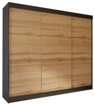 SZAFA PRZESUWNA 3 DRZWIOWA LINIA MODERN 150 x 205 CM CZARNY + DĄB WOTAN