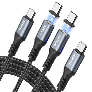 2 x Dobry Kabel USB-C Magnetyczny NIMASO 60W 3A 2M nylon Szybkie Ładowanie
