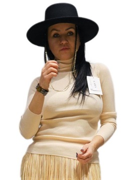 Lara beżowy golf sweter wiskoza miękki dopasowany w prążki L/XL