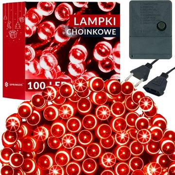 LAMPKI CHOINKOWE 100 LED 8,5m ZEWNĘTRZNE WEWNĘTRZNE CZERWONE ŚWIĄTECZNE