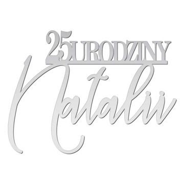 Dekor bok tort urodziny imię topper napis SREBRNY
