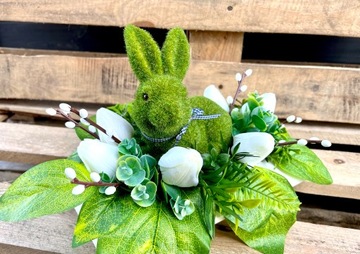 Super Stroik na Wielkanoc Dekoracja Zając Tulipany