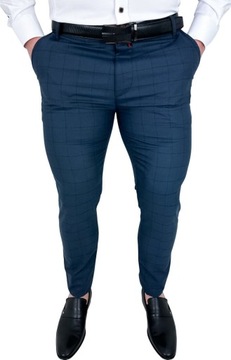 Spodnie meskie slim fit granatowe w krate 2036 34
