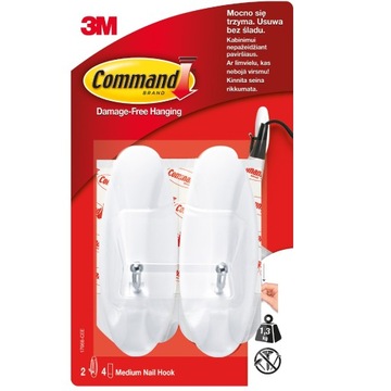 КРЮЧКИ COMMAND 3M СРЕДНИЕ 2 ШТ С МЕТАЛЛОМ 17068