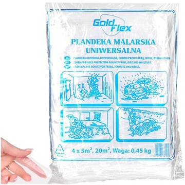 FOLIA MALARSKA GRUBA PRZEZROCZYSTA 4x5m. 0.45 KG