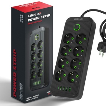 PRZEDŁUŻACZ listwa 2m 8 gniazd + 5x USB