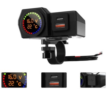 ŁADOWARKA MOTOCYKLOWA USB+TYPE-C 12V TEMPERATURA