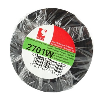 Taśma Izolacyjna PCV - 19mm - Mocna Izolacja - 20m - Czarna - Firmy SCAPA