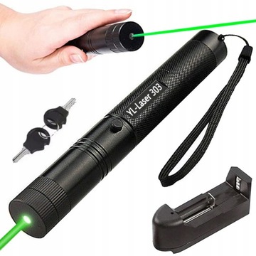 WSKAŹNIK LASEROWY LASER ZIELONY PUNKTOWY MOCNY AKUMULATOR + NAKŁADKA DISCO