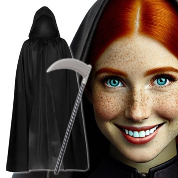 Przebranie na Halloween Kościotrup Śmierć Żniwiarz Peleryna Maska Zestaw