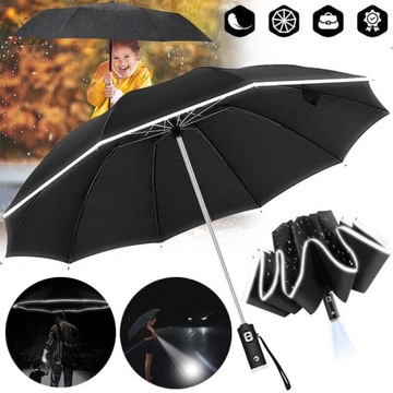 WIATROSZCZELNY SKŁADANY PARASOL, ODWRÓCONY PARASOL, Z ODBLASKOWYM PASKIEM