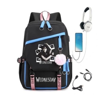 PLECAK SZKOLNY WEDNESDAY USB A4 DUŻY WZORY