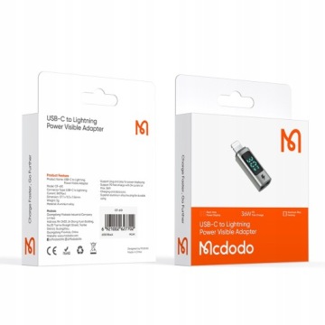 АДАПТЕР MCDODO USB-C АДАПТЕР USB TYP C ДЛЯ LIGHTNING IPHONE 36 Вт ИЗМЕРИТЕЛЬ