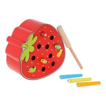 LT295 ДЕРЕВЯННАЯ УДОЧКА ДЛЯ ИГРЫ «Поймай червяка» КЛУБНИКА