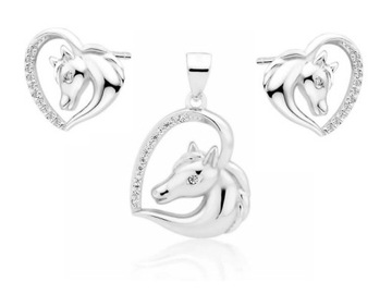 SREBRNY KOMPLET SERC Z KONIEM CYRKONIE HEART HORSE