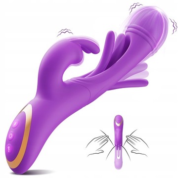 WIBRATOR KRÓLICZEK DILDO 3W1 MASAŻER WIBRACJI Z TRZEPOCZĄCYM JĘZYKIEM