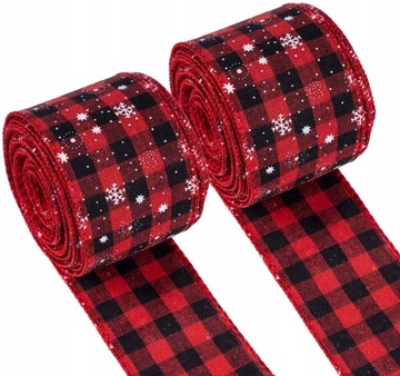 2 rolki świąteczne wstążki Tkanina w kratę DIY