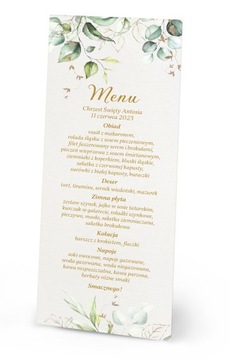 MENU na stół przyjęcie CHRZEST KOMUNIA