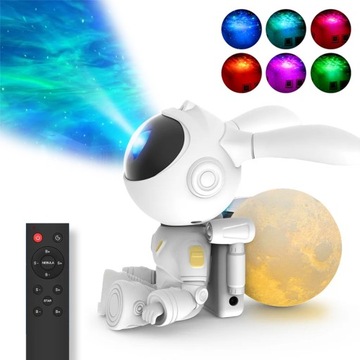 PROJEKTOR GWIAZD LAMPKA NOCNA DLA DZIECI LED LASER KRÓLIK ASTRONAUTA