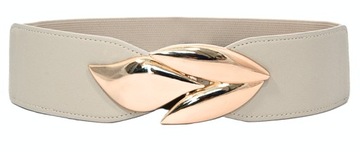 PASEK DAMSKI JASNY BEŻOWY KAWOWY LIŚĆ ELASTYCZNY ZŁOTY 65 CM