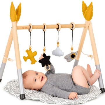 Образовательный стенд для мальчика деревянный Baby GYM коврик лист серый