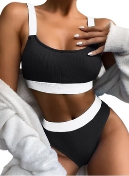 STRÓJ KĄPIELOWY DWUCZĘSCIOWY BIKINI SZEROKIE RAMIĄCZKA WYSOKIE MAJTKI / S
