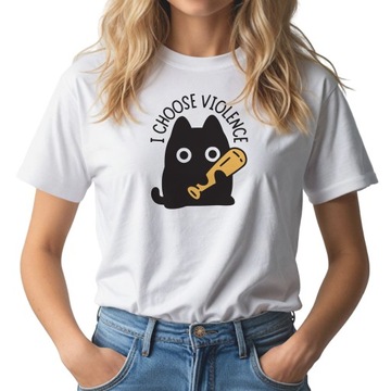 Koszulka Damska T-Shirt Kot Black Cat I Choose Violence Rozmiar L