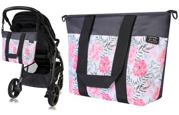 Mio bebe POLSKA duża TORBA do wózka GRAY PIWONIA
