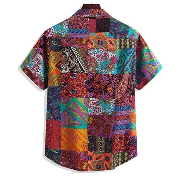 Men Ethnic Style Printed Short Sleeve Shirt Geomet