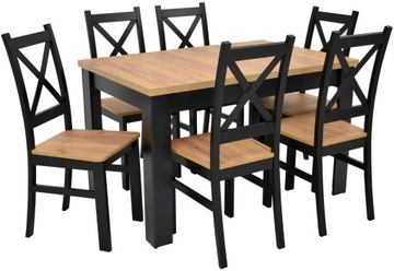 6 krzeseł drewnianych i stół 80x140/180 cm CRAFT