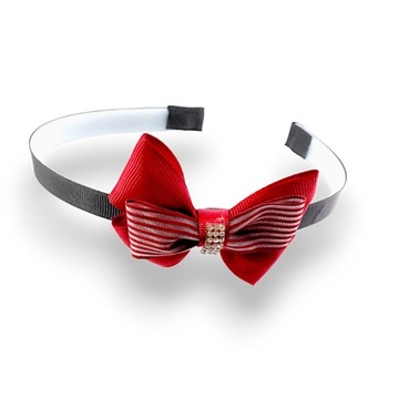 Elegancka Opaska do włosów Kokardka bordowa w paski
