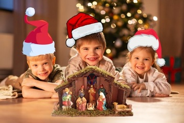 Большой рождественский вертеп, статуэтки, Святое семейство, конюшня под елкой