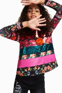 DESIGUAL WZORZYSTA BLUZKA CEKINY (7-8L)