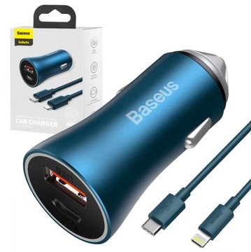 BASEUS SZYBKA ŁADOWARKA SAMOCHODOWA DO TELEFONU USB-C USB MOCNA 40W PD QC