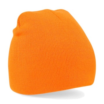 CIEPŁA DWUWARSTWOWA CZAPKA ZIMOWA BEANIE KRÓTKA / DAMSKA MĘSKA POMARAŃCZOWA