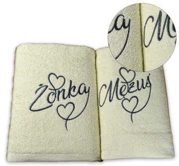 ПОЛОТЕНЦЕ 70x140см МУЖ ЖЕНА ПОДАРОК ​​СВАДЕБНОЕ ПОЛОТЕНЦЕ МУЖ ЖЕНА ЭКРУ БЕЖЕВЫЙ