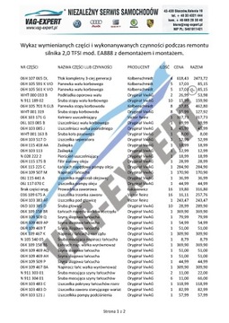 REMONT WYMIANA SILNIKA 2,0 TSI TFSI GWAR 24 M. VAT